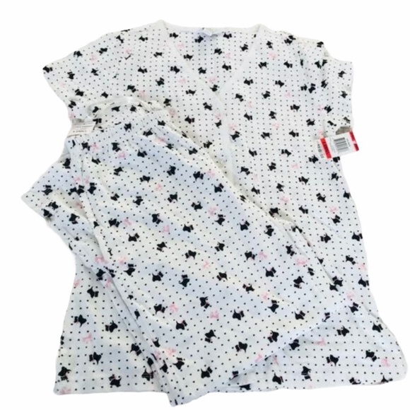 CHARTER CLUB Black Puppy Pink Ribbons Hearts Sleep Top and Capri Set XS